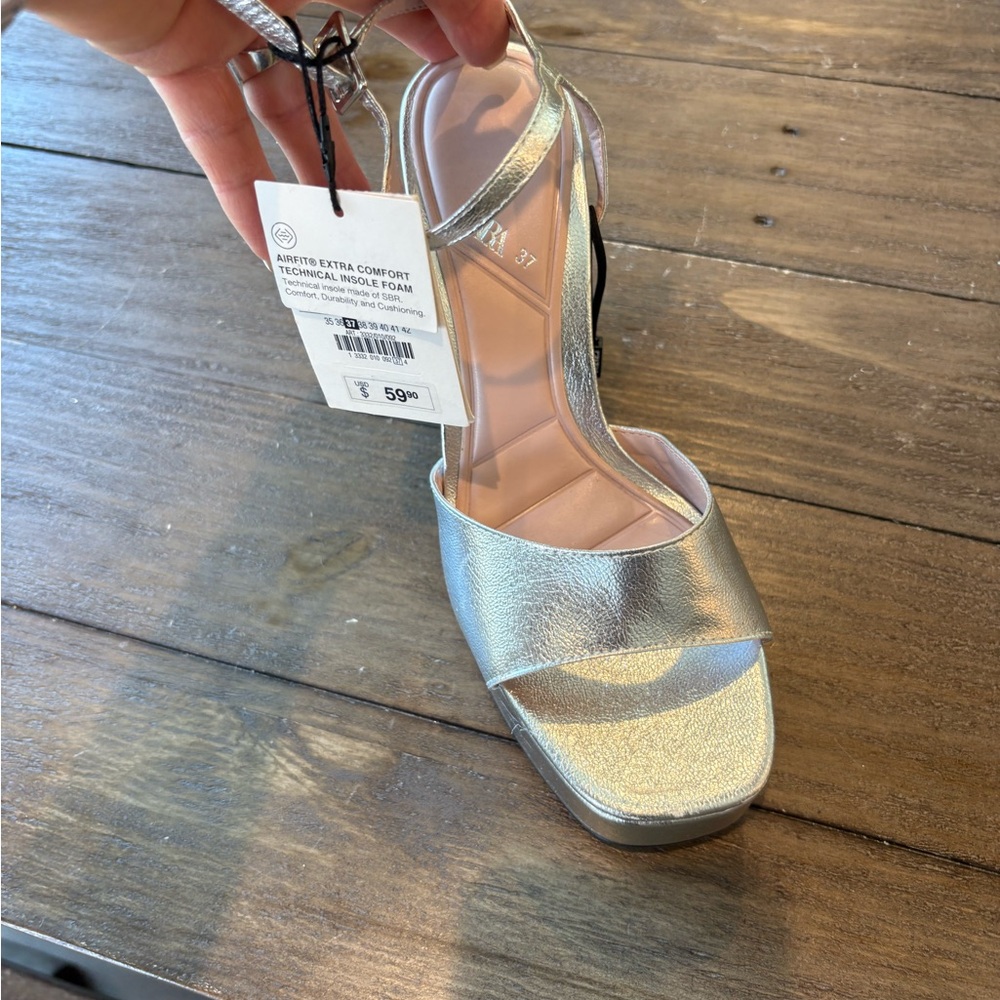 Zara Silver Espadrille Sandals with Reflective Straps